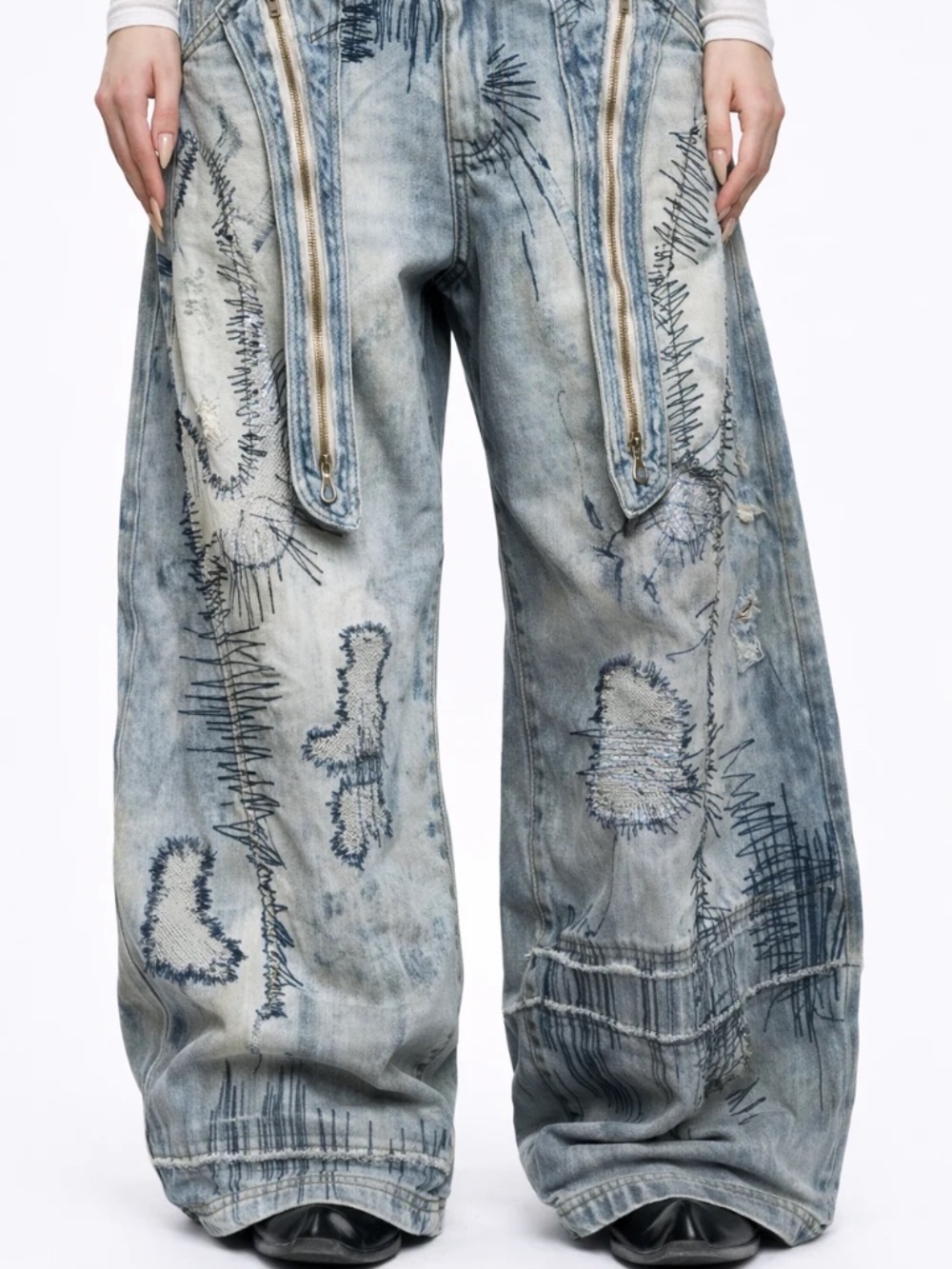 Glitch Fade Y2K Light Blue Baggy Jeans Size L